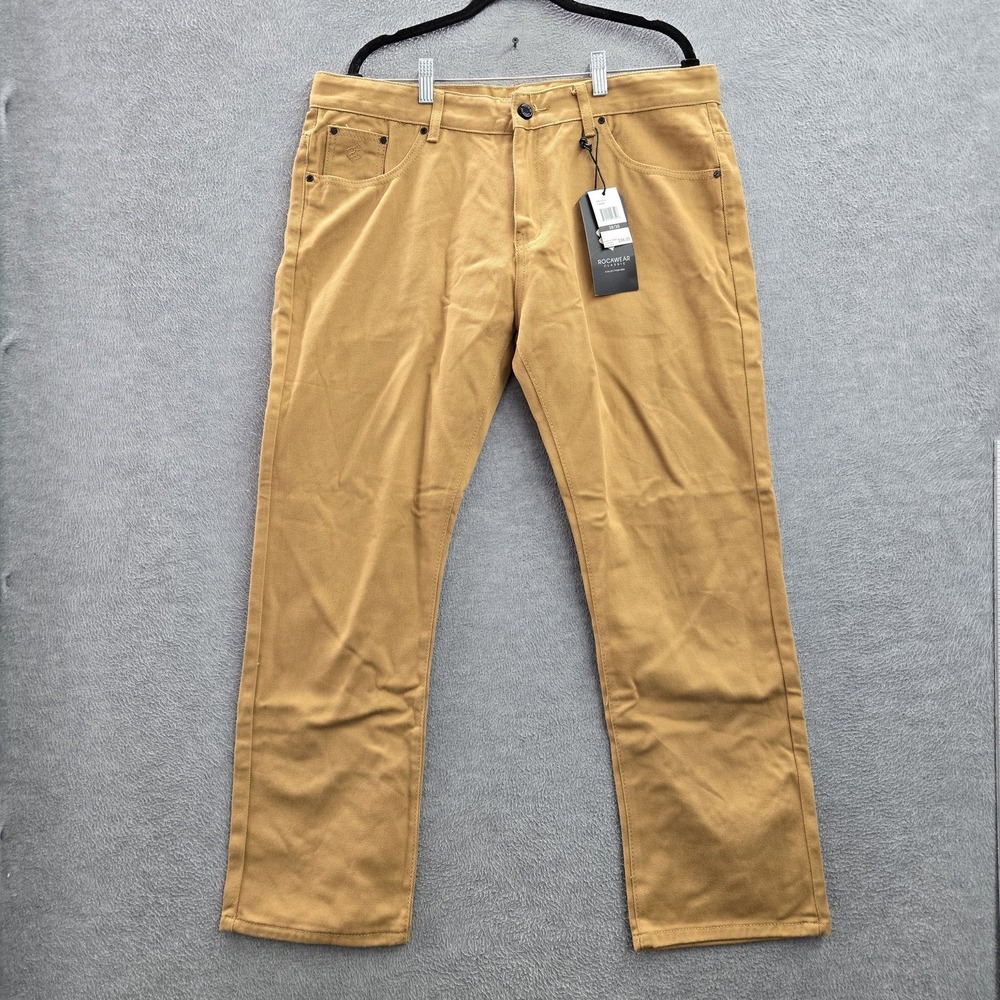 Rocawear Men Pants 38X30 Brown Twill Y2K Hip Hop Streetwear 28" Inseam NWT